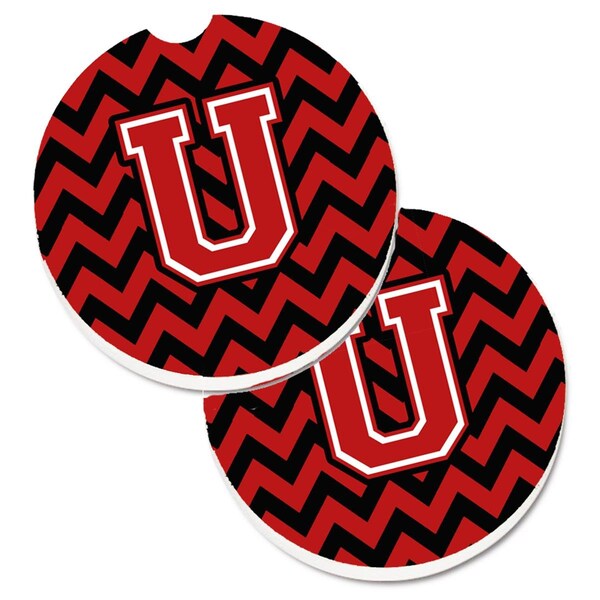 Carolines Treasures Letter U Chevron Black and Red Set of 2 Cup Holder Car Coaster CJ1047-UCARC - main